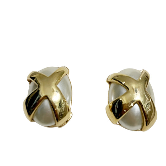 Vintage X Gold and Cream Women's Pierced Earrings 
 
 
 