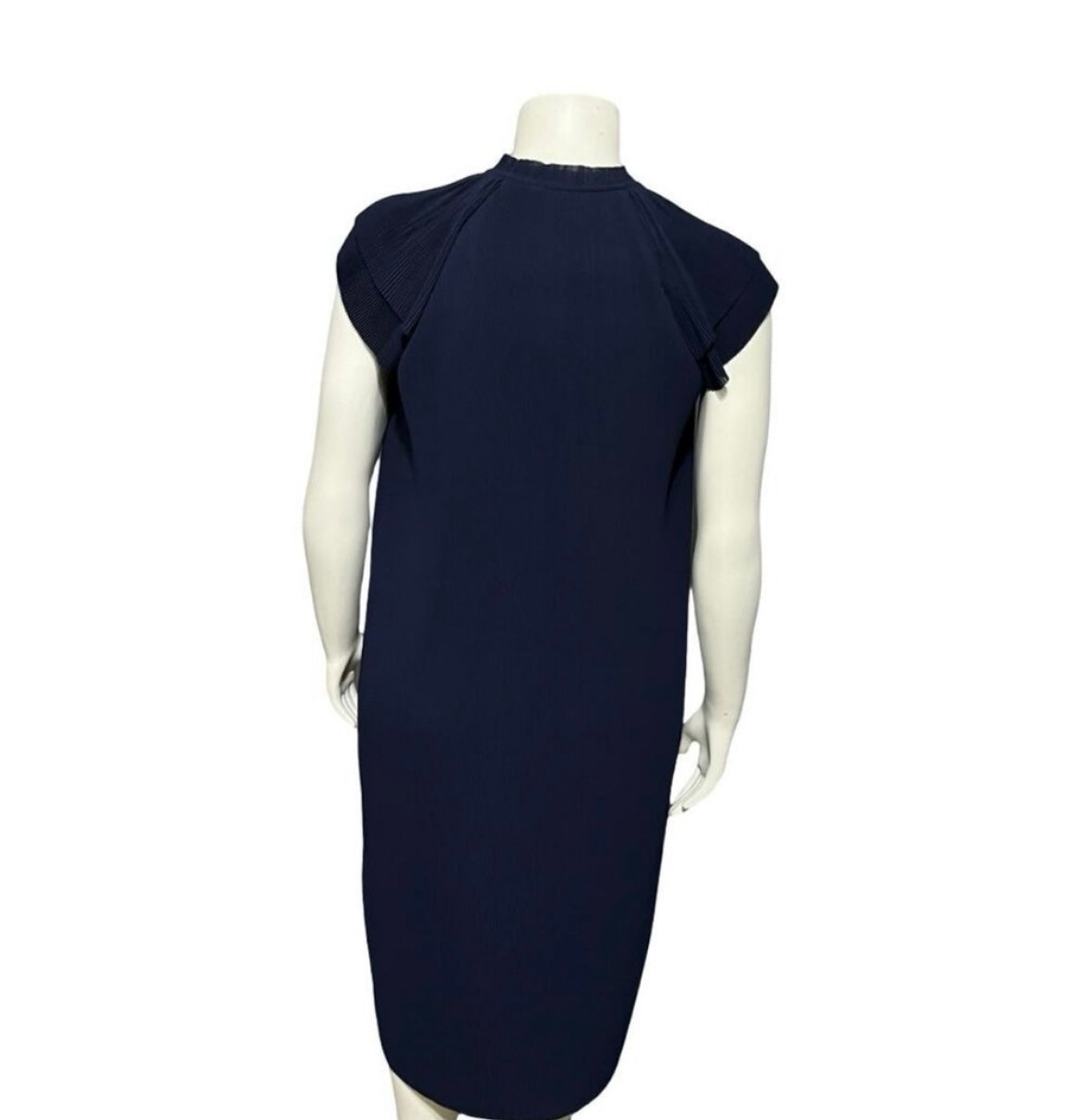 J. McLaughlin Navy Accordion Pleated Flutter Sleeve Midi Dress Sz-Medium