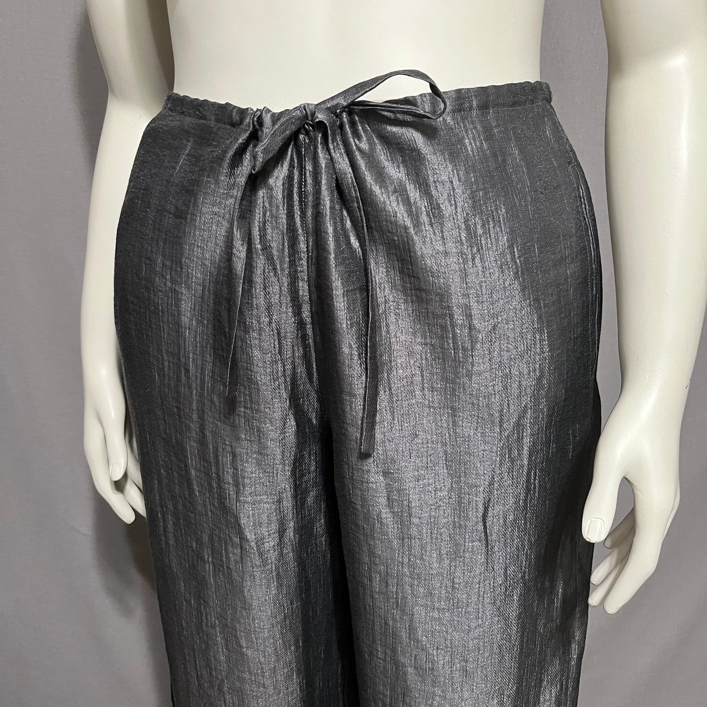 DKNY Silver Linen Blend Drawstring Dress Pants Sz-Large