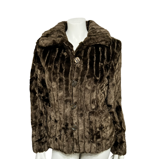 Esprit Chocolate Brown Faux Fur Jacket Sz-Small