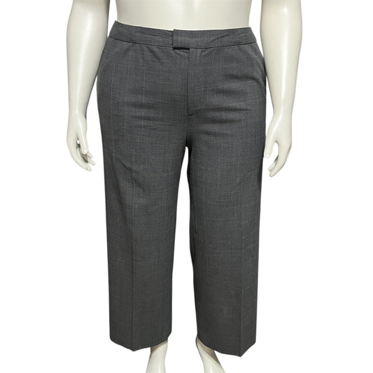 Linda Allard Ellen Tracy Gray Wool Orange Windowpane Print Pants Sz-14