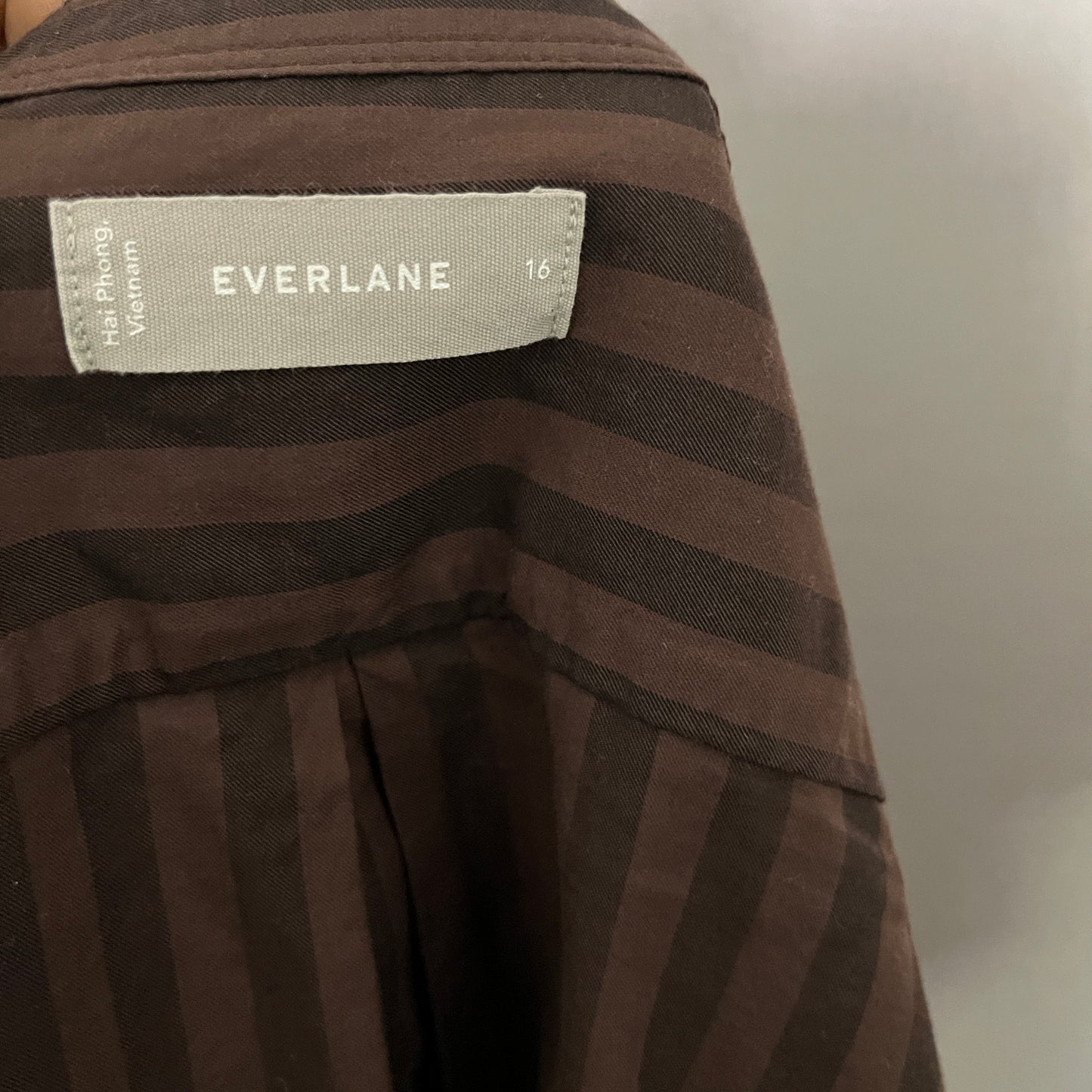 Everlane Brown Striped 100% Oversized Cotton Shirt Sz-16