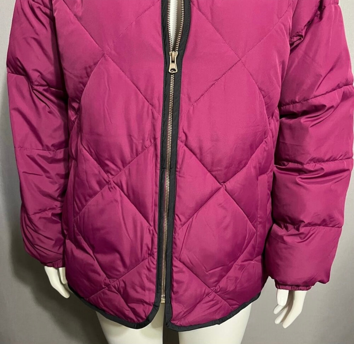 Lands End Pink Puffer Zip Up Bomber Quilted Jacket Sz-XL (18)