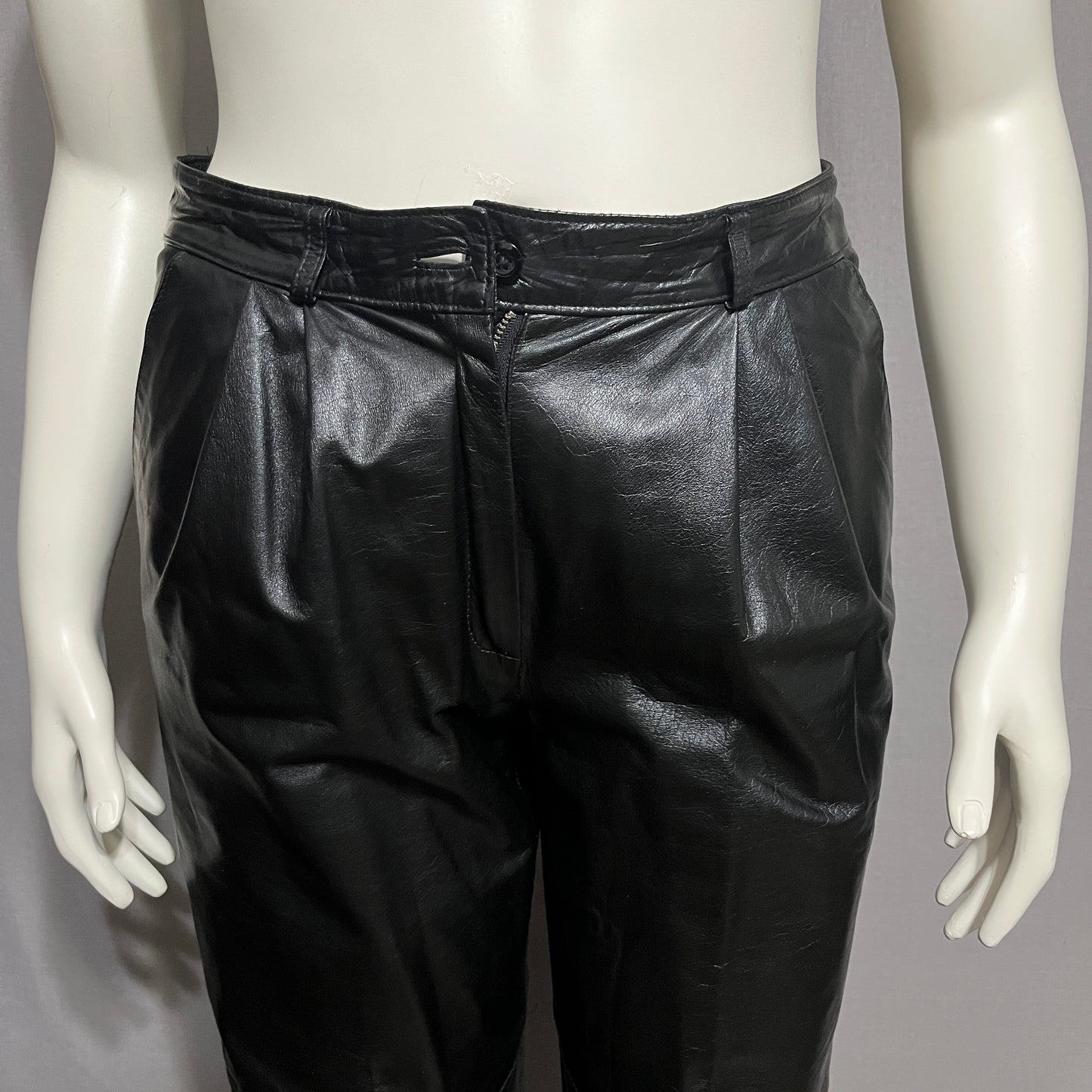 Vintage Black Leather Pleated Pants Sz-Large
