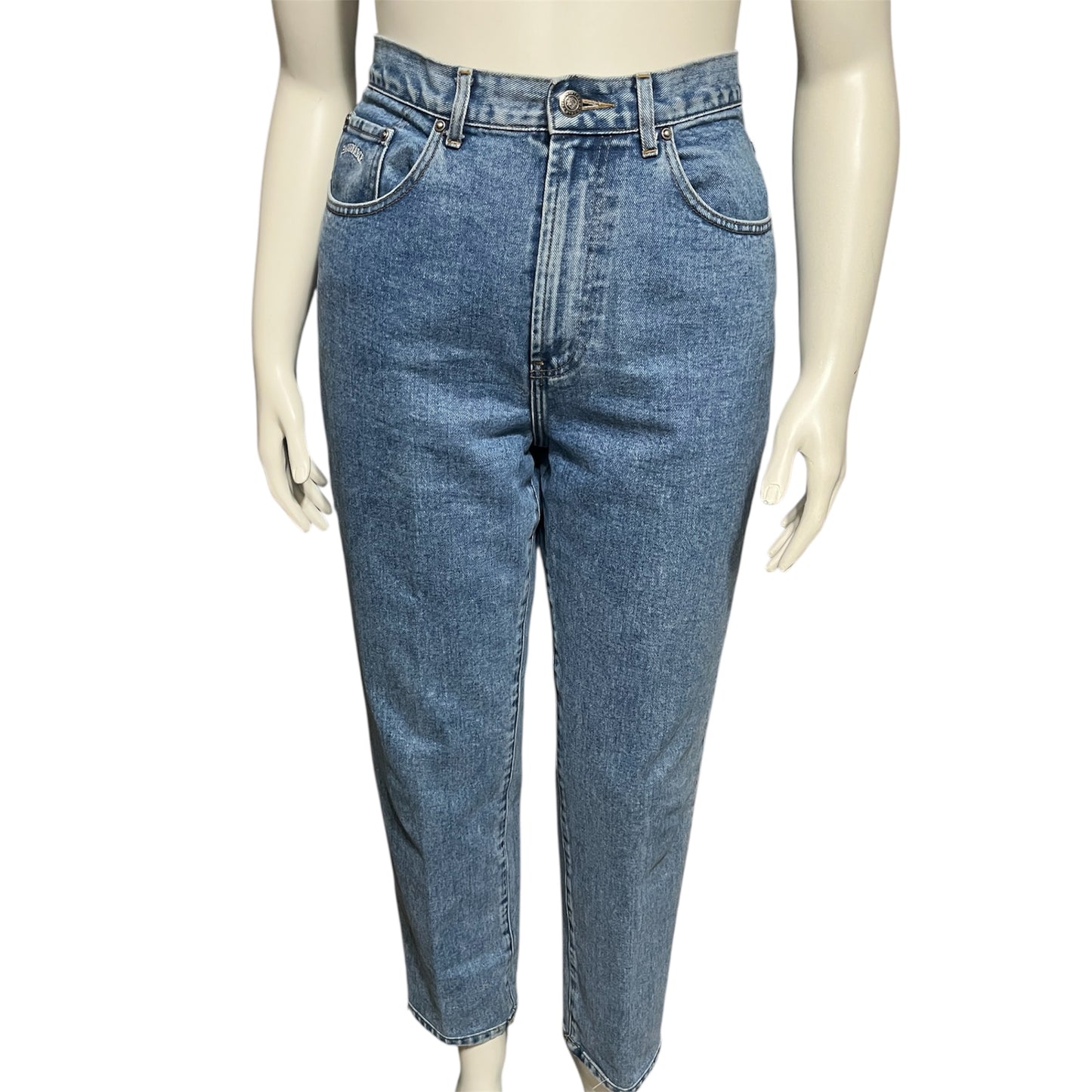 Faconnable Light Blue Denim with Tan Patch Straight High Rise Jeans Sz-14