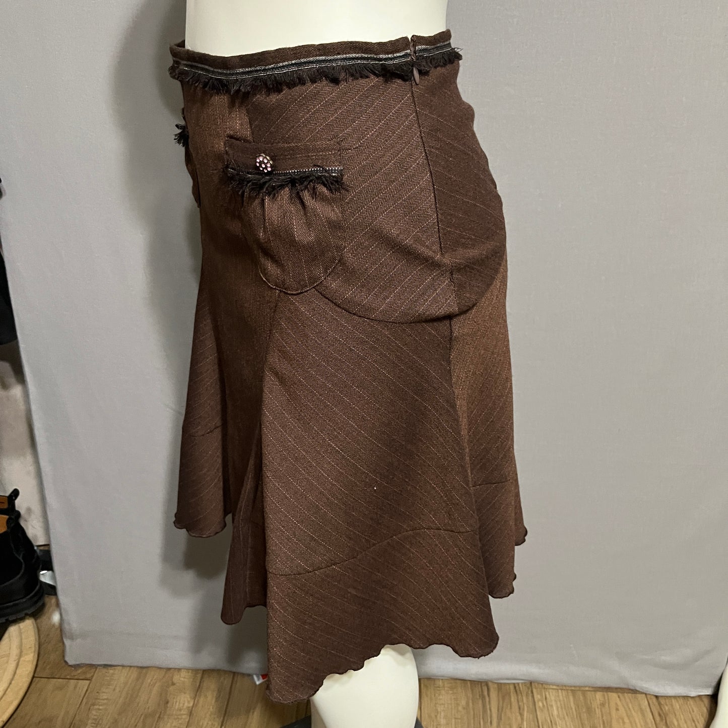 Chic A-Line Godet Stripe Brown & Pink Skirt