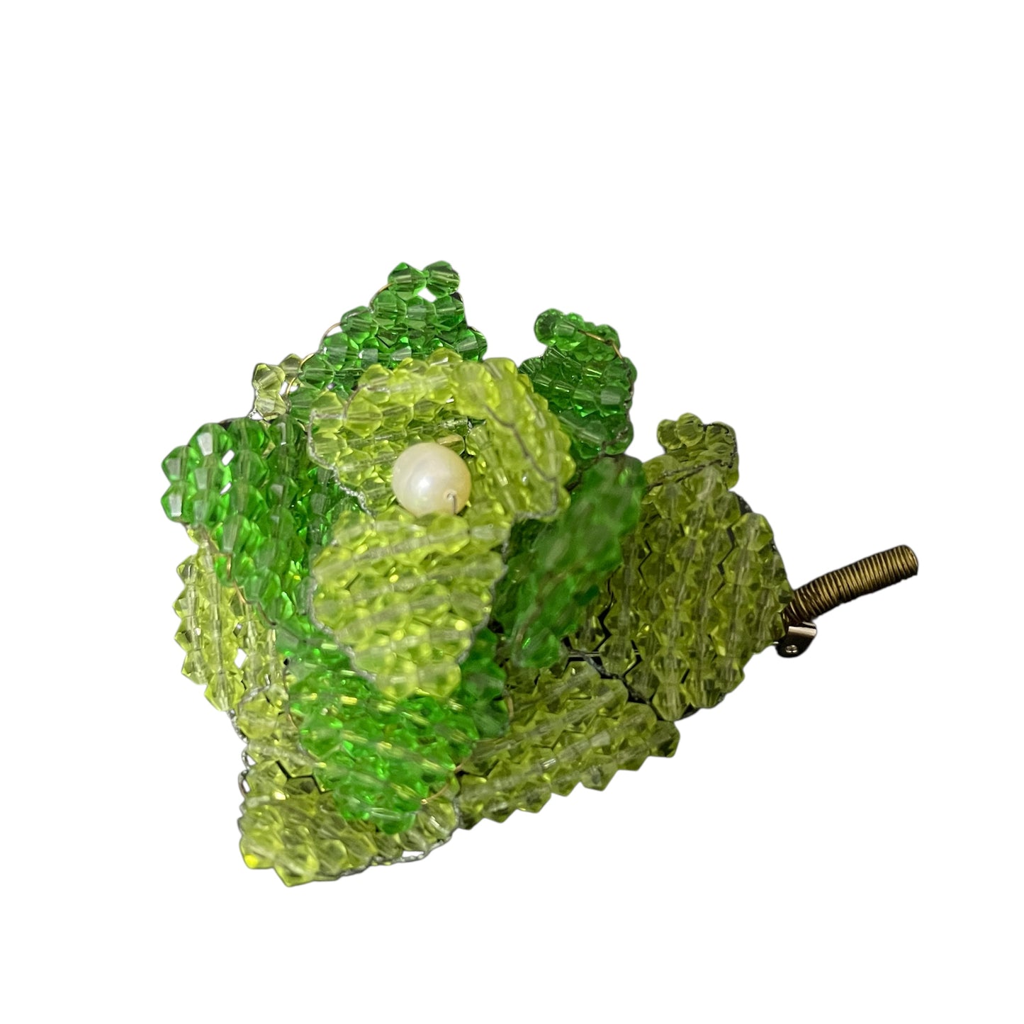 Green Beaded With Pearl Brooch Pin