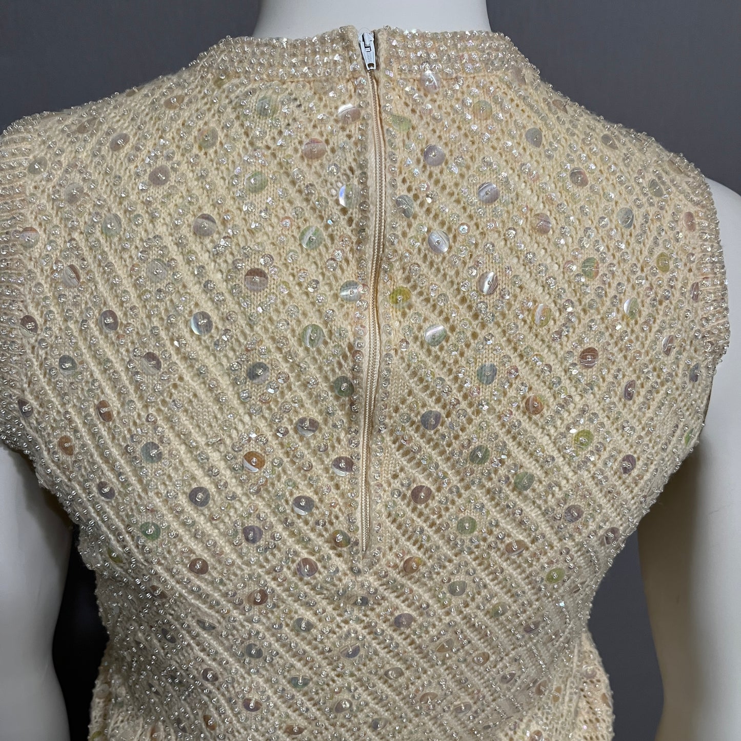 Sears Cream Sleeveless Sweater with Embellishments