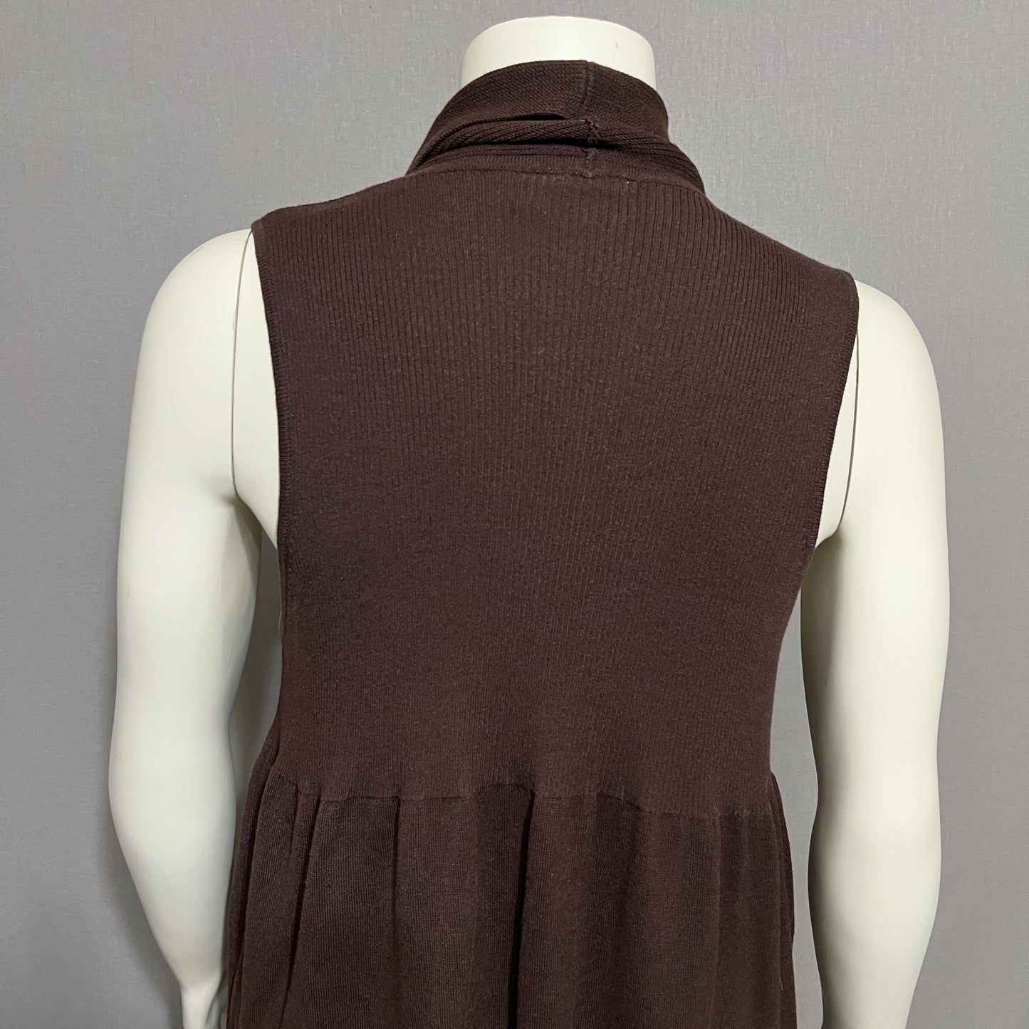 Nurture Chocolate Tussah Silk Brown Knit Peplum Sweater Vest Sz-Large