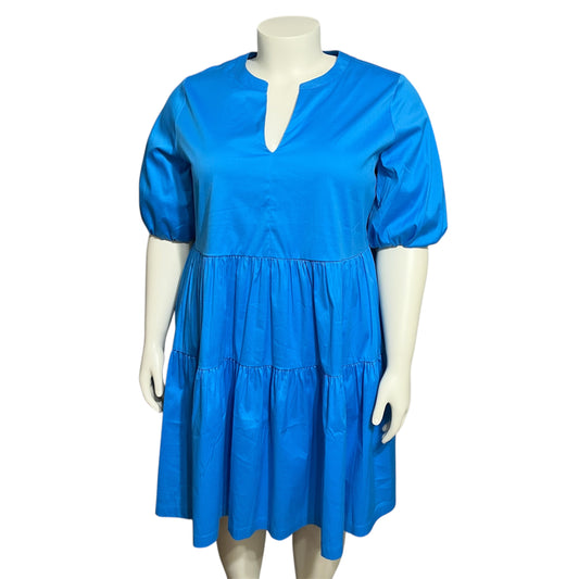 Chico's Bright Blue 2 Tiered Cotton Flared Dress Sz-3 or XL