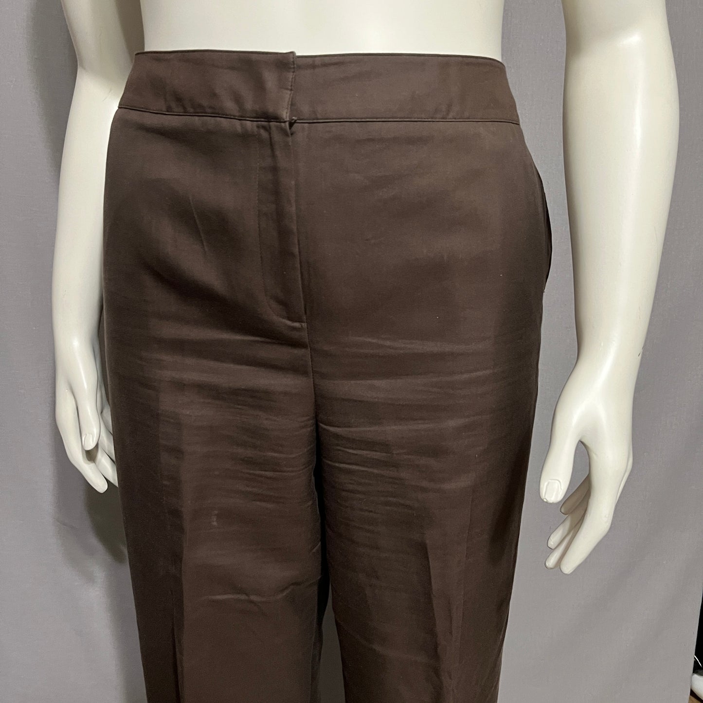 Kate Hill Chocolate Silk Cotton Trousers Career Pant Sz-16