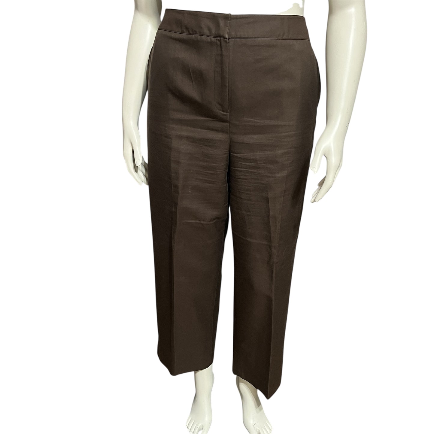 Kate Hill Chocolate Silk Cotton Trousers Career Pant Sz-16
