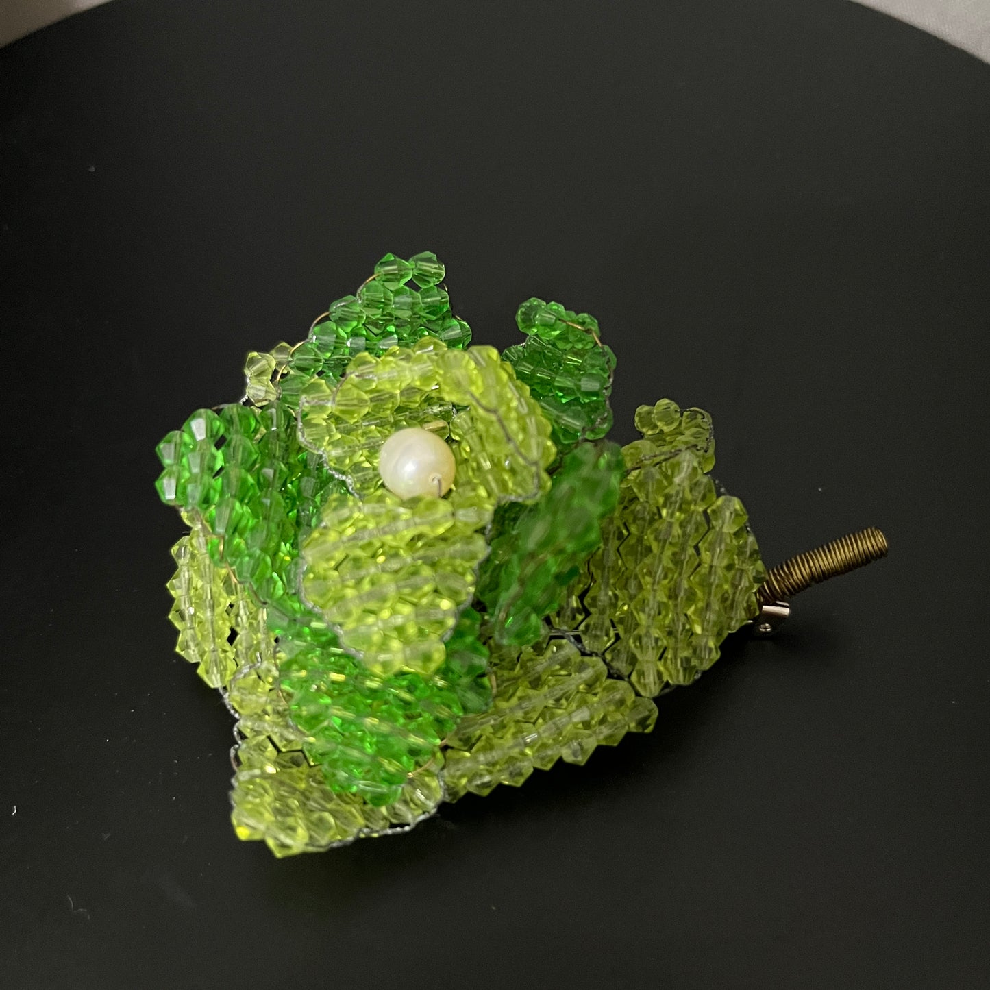 Green Beaded With Pearl Brooch Pin