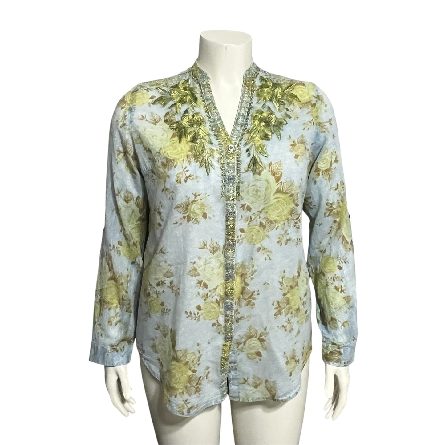 Floral Button Down Shirt in Blue and Green