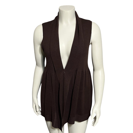Nurture Chocolate Tussah Silk Brown Knit Peplum Sweater Vest Sz-Large