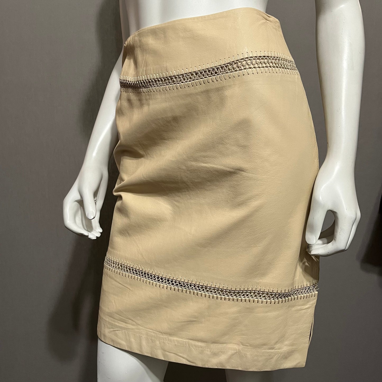 Anne Klein Cream Leather Skirt Sz-8