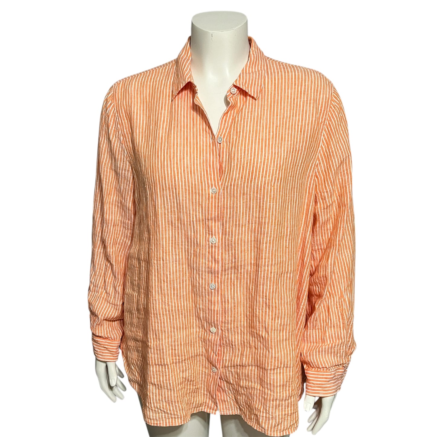 J. Jill Tangerine and White Linen Striped Shirt Top Sz-XL