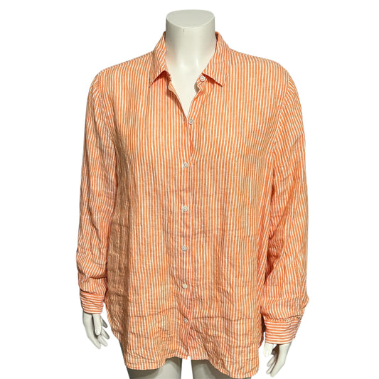 J. Jill Tangerine and White Linen Striped Shirt Top Sz-XL