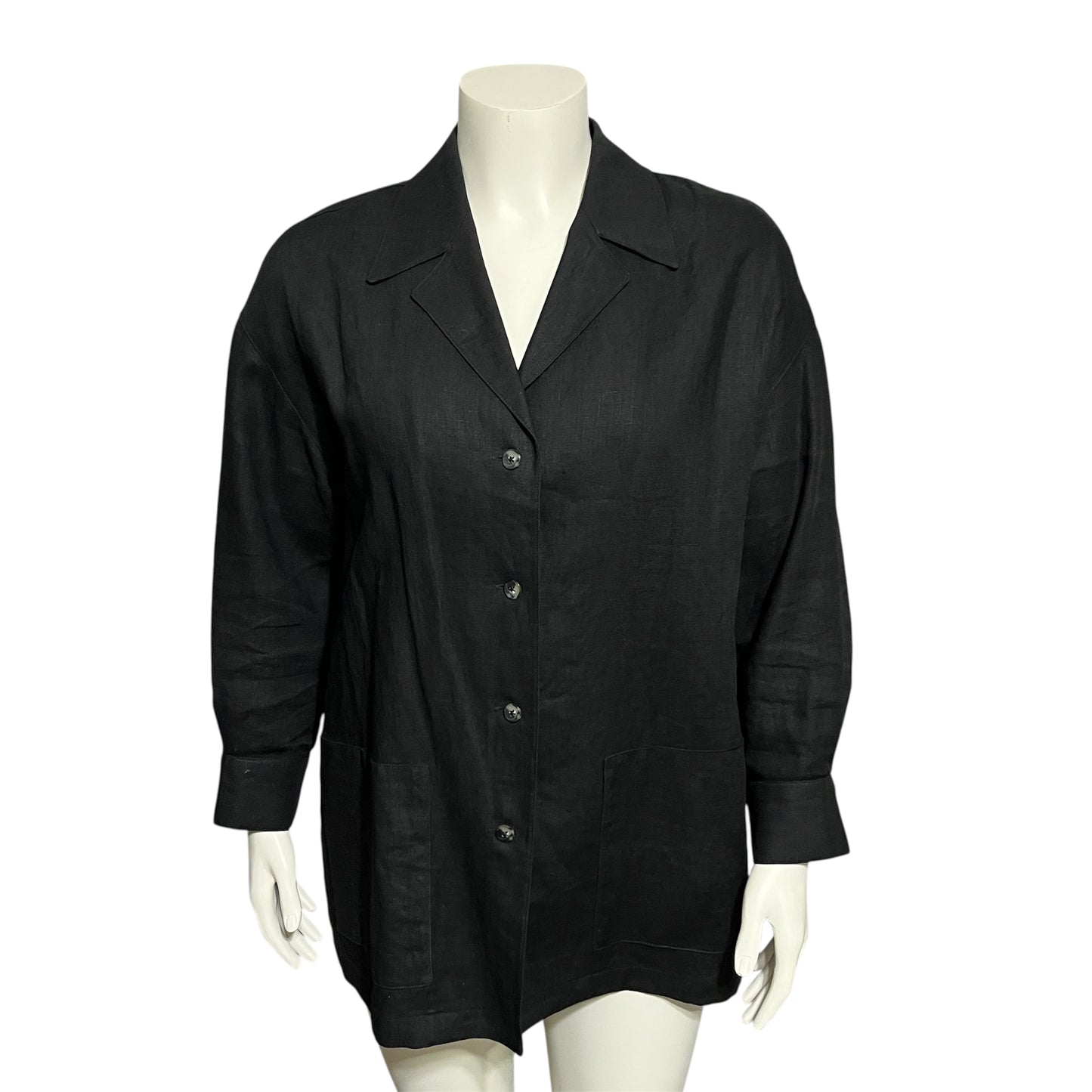 Ellen Tracy Black Linen Shirt Sz-12