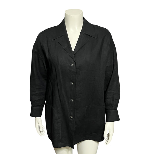 Ellen Tracy Black Linen Shirt Sz-12