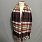 Plaid Brown Red Soft Scarf With Fringe