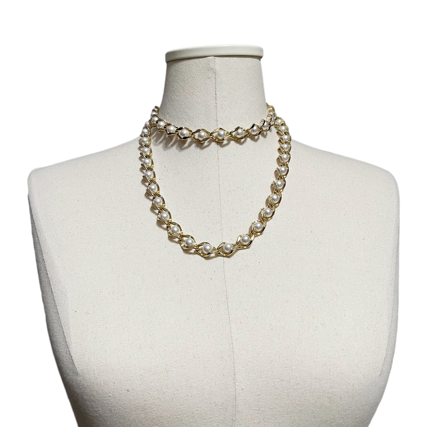 Gold Metal With Wrapped Pearls Necklace