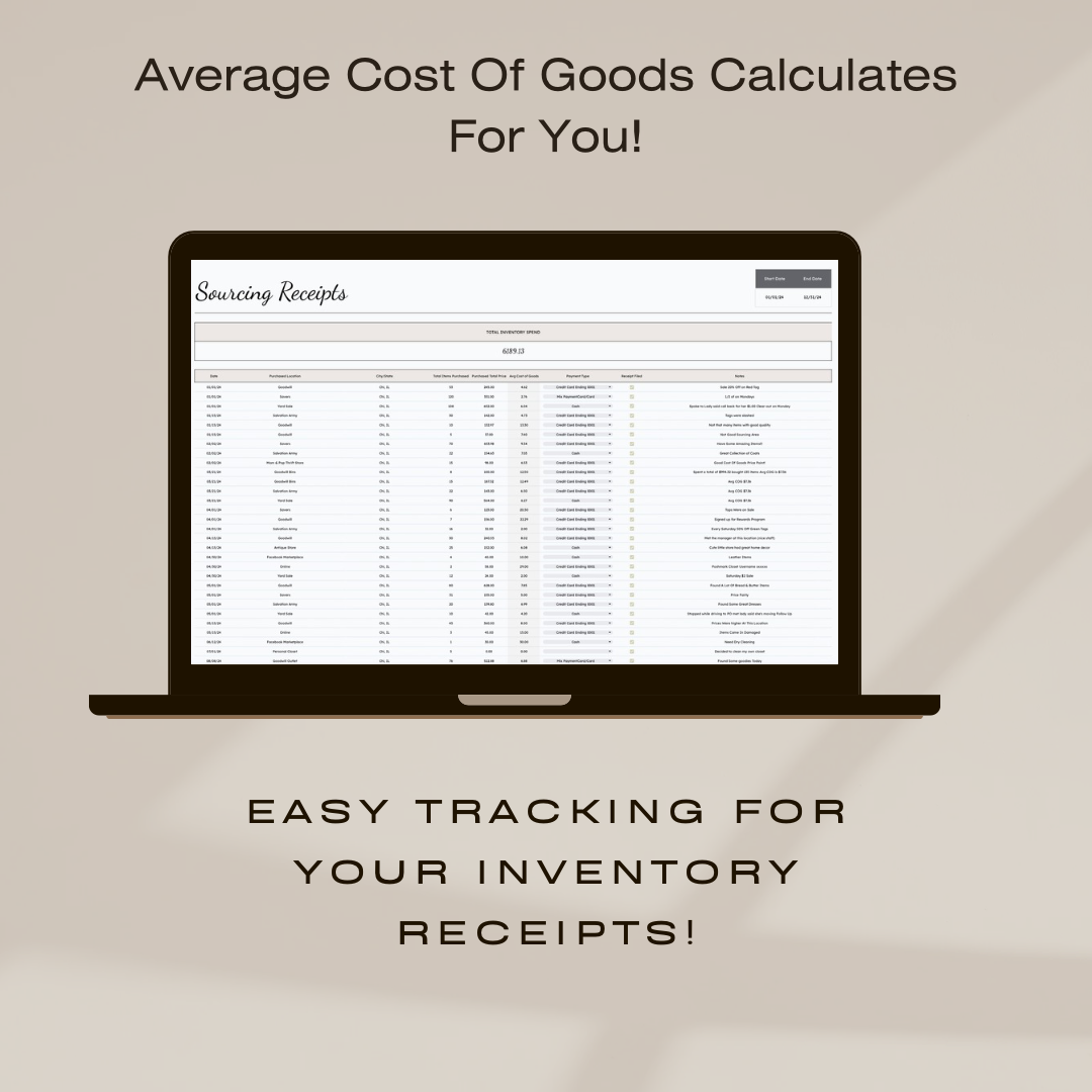 Sourcing Receipts Tracker ONLY