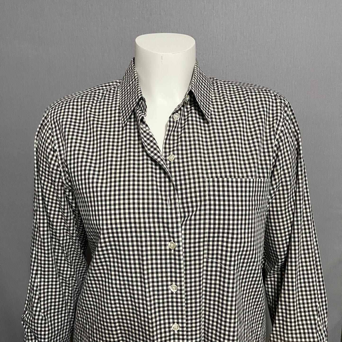 Jones New York Gingham Brown Button Front Top Sz-12