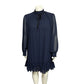 Navy Polka Dot High Neck Ruffle Hem Sheer Dress