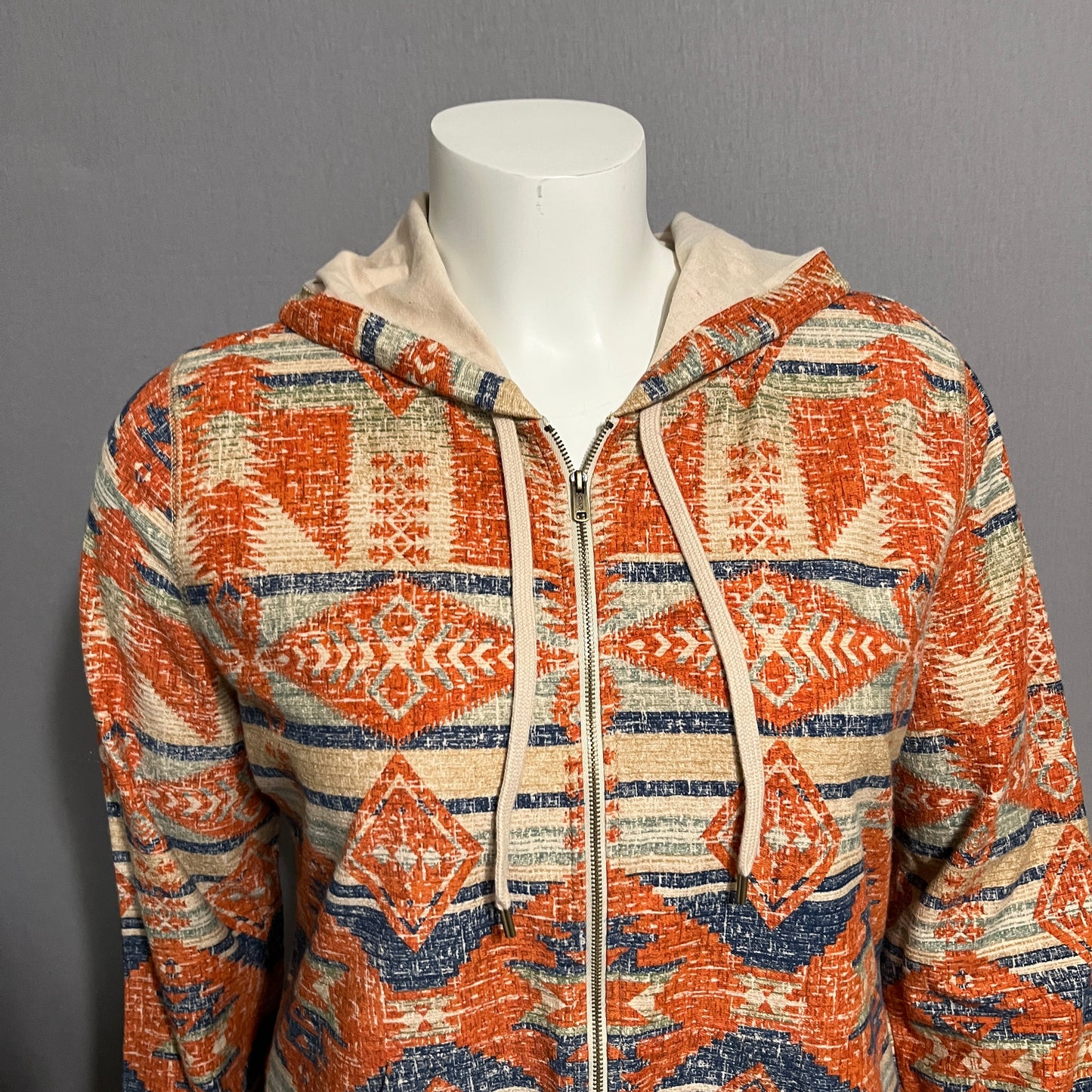 Chaps Tribal Aztec Print Orange Zip Up Hoodie Sz-XL