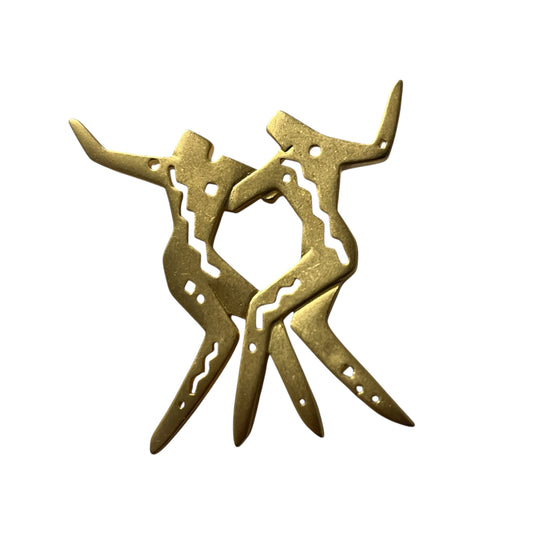 Unique Vintage Gold Dancing Figures Brooch