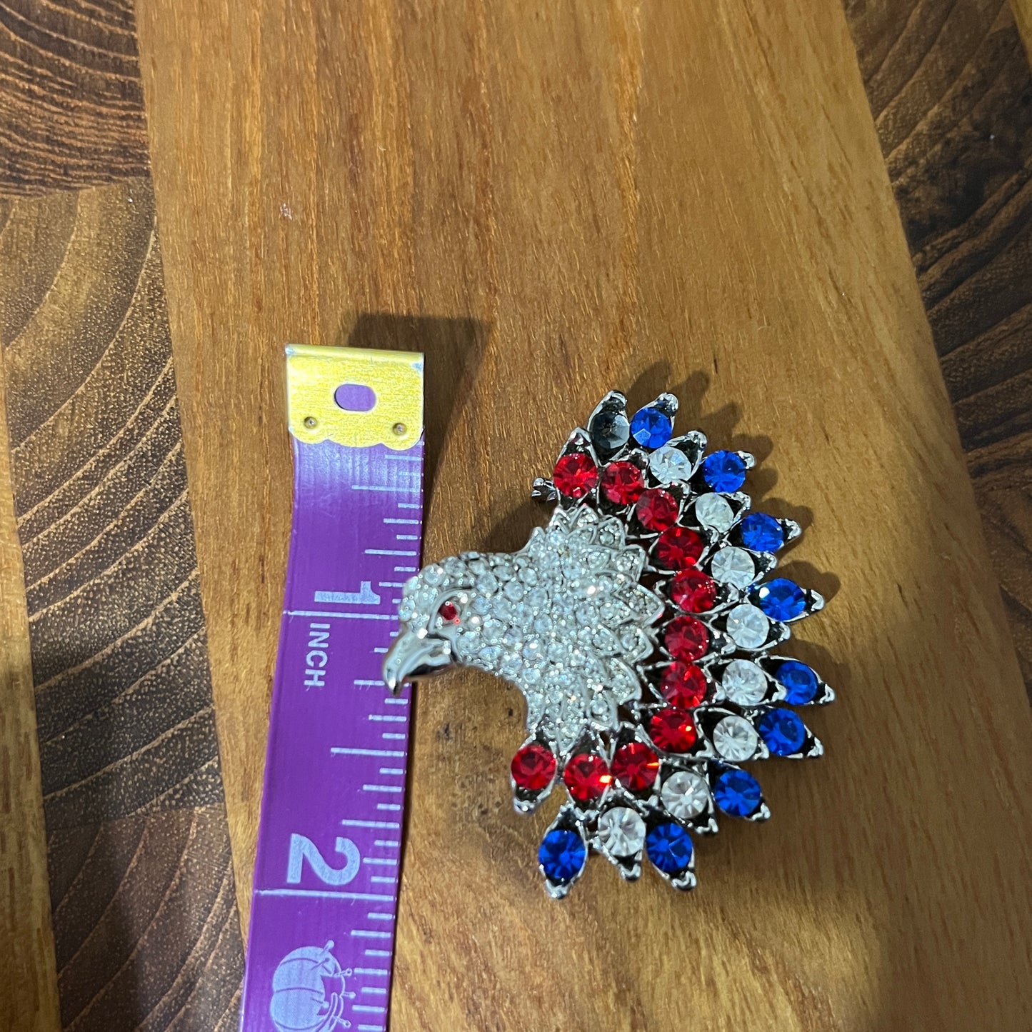 Eagle Patriotic Silver, Red, and Blue Crystal Brooch