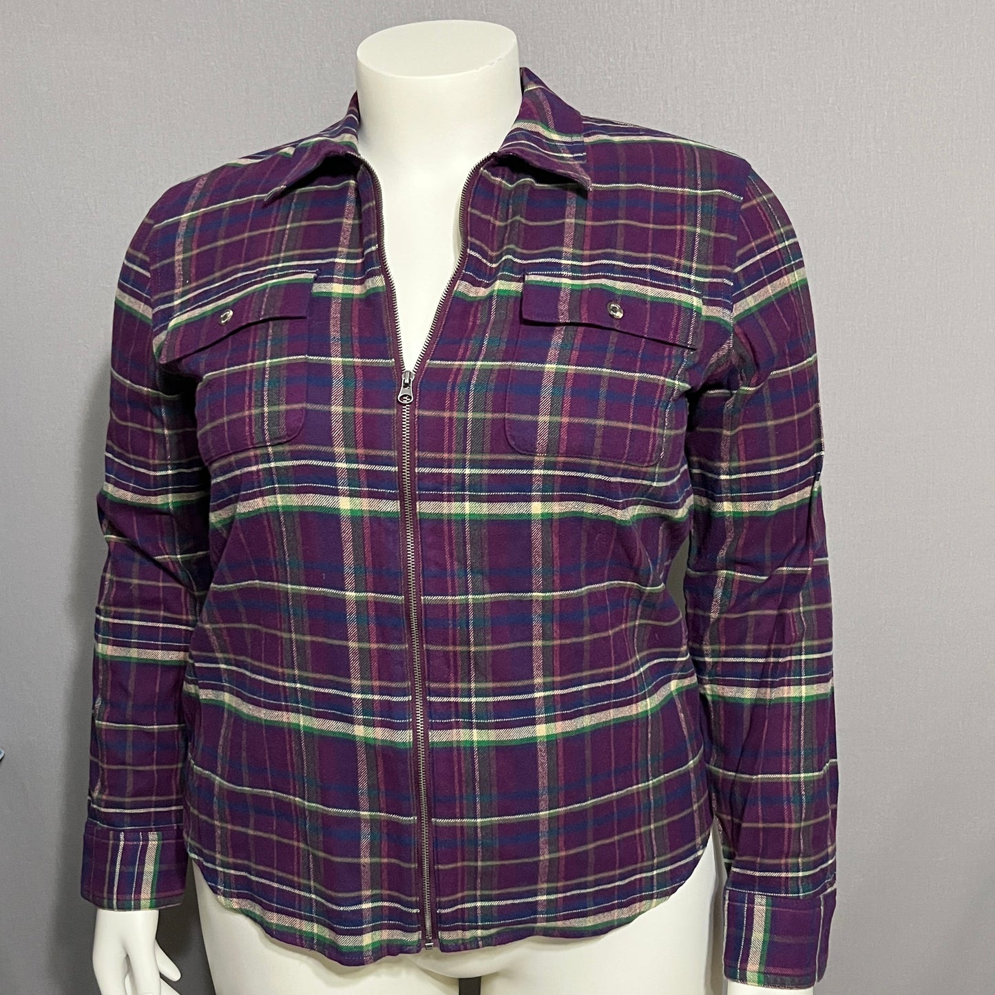 Chaps Purple Plaid Flannel Zip Up Shirt Sz-XL