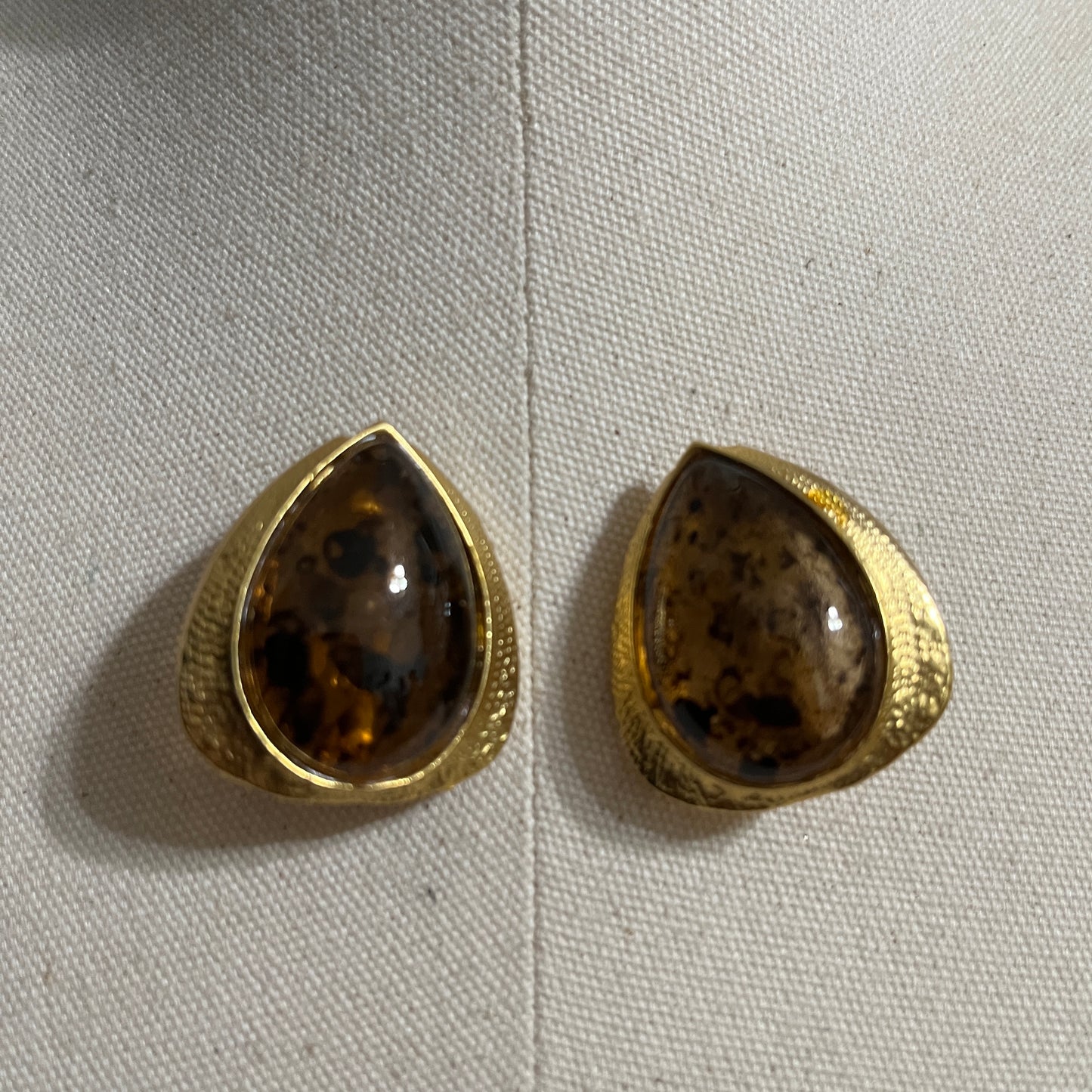 Gold and Brown Teardrop Clip On Earrings