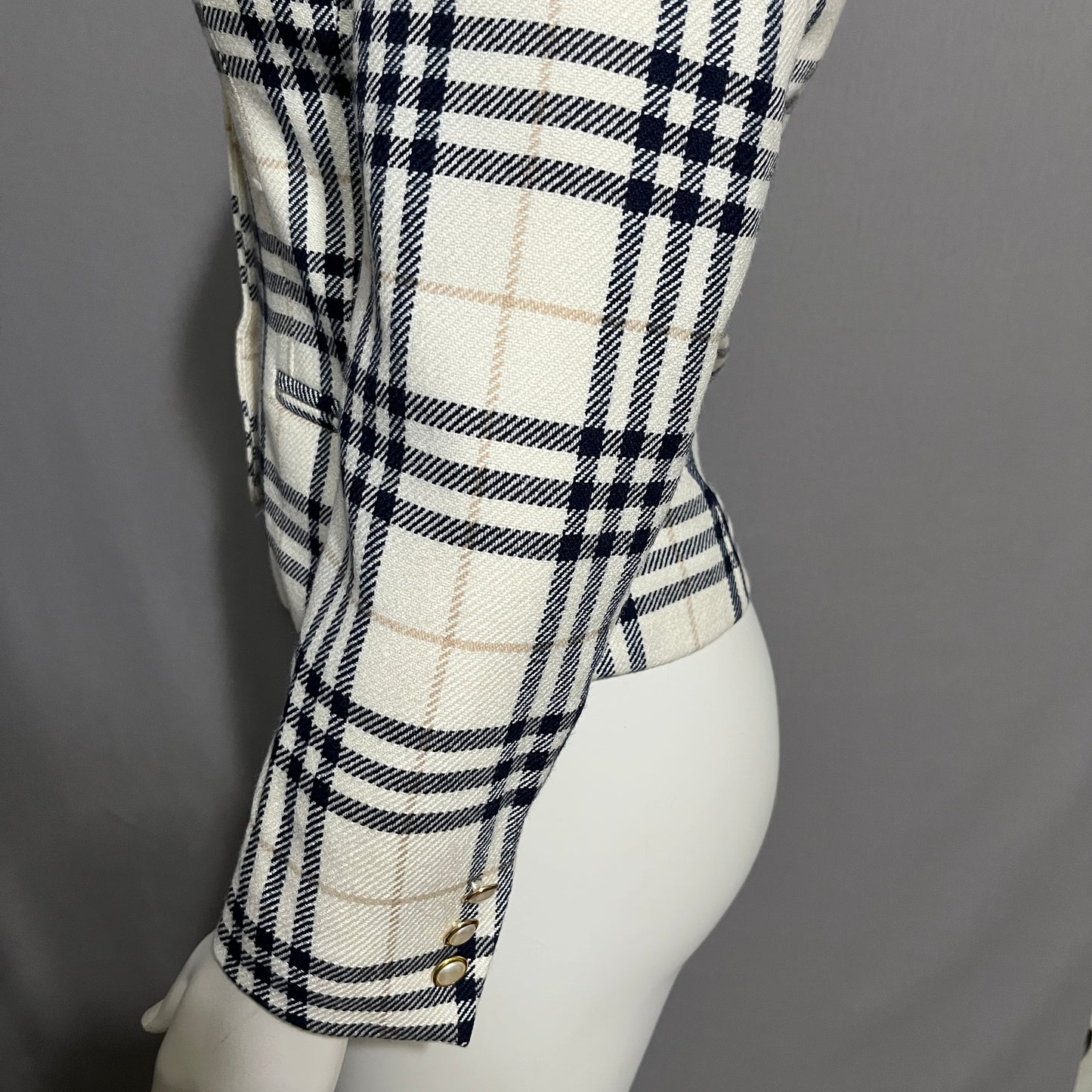 Liz Claiborne Cream and Black Plaid Blazer