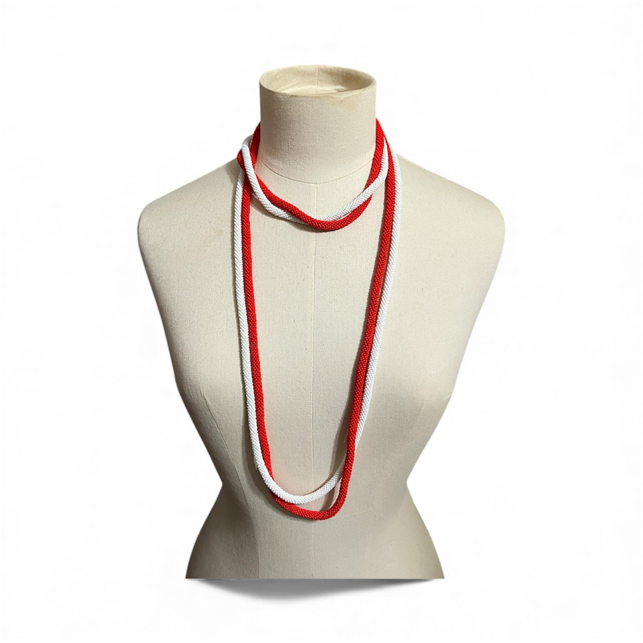 Red & White Beaded Necklace Set