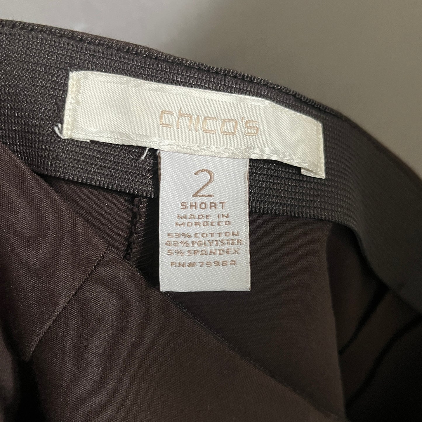 Chico's Dark Brown Pull On Fitted Career Pants Sz-2 Short (Large)