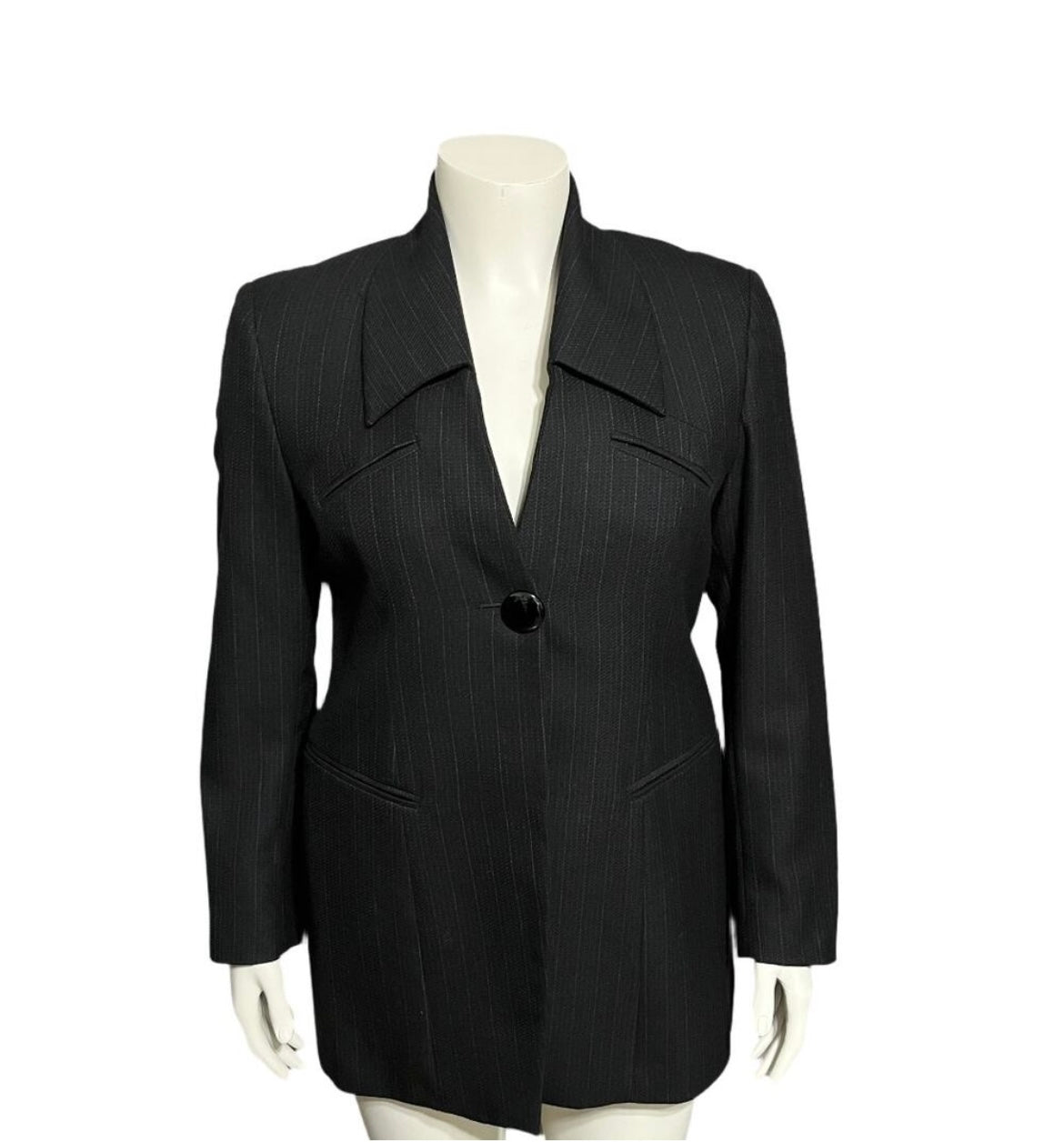 Andrea Palladio Black Striped 100% Wool Italy Made Blazer Sz-10