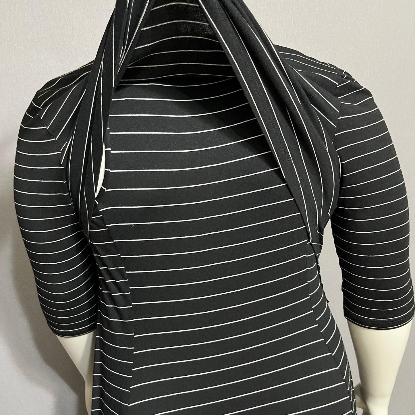 Black and White 2 Pc Knit Tank Overlay Top Striped Midi Dress Sz-XL