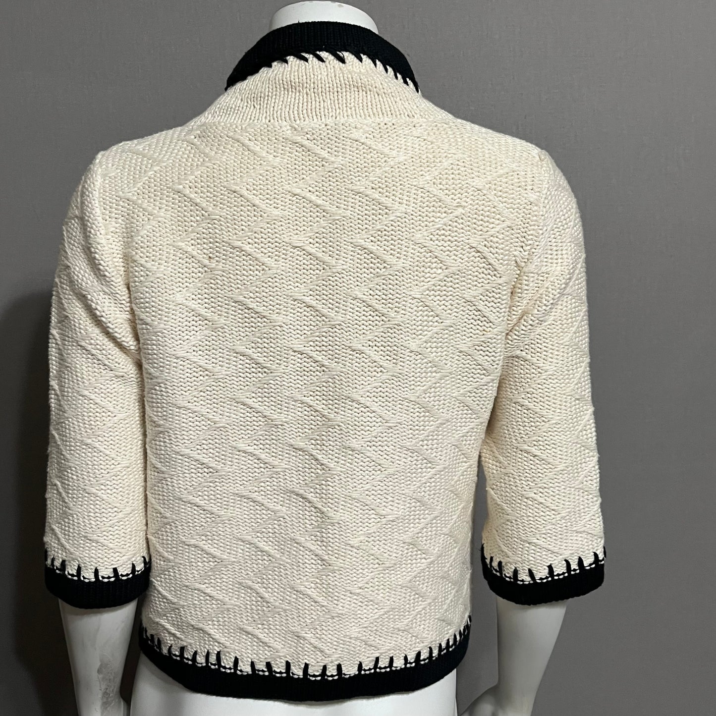 Cabi Textured Cream & Navy Sweater Sz-Small