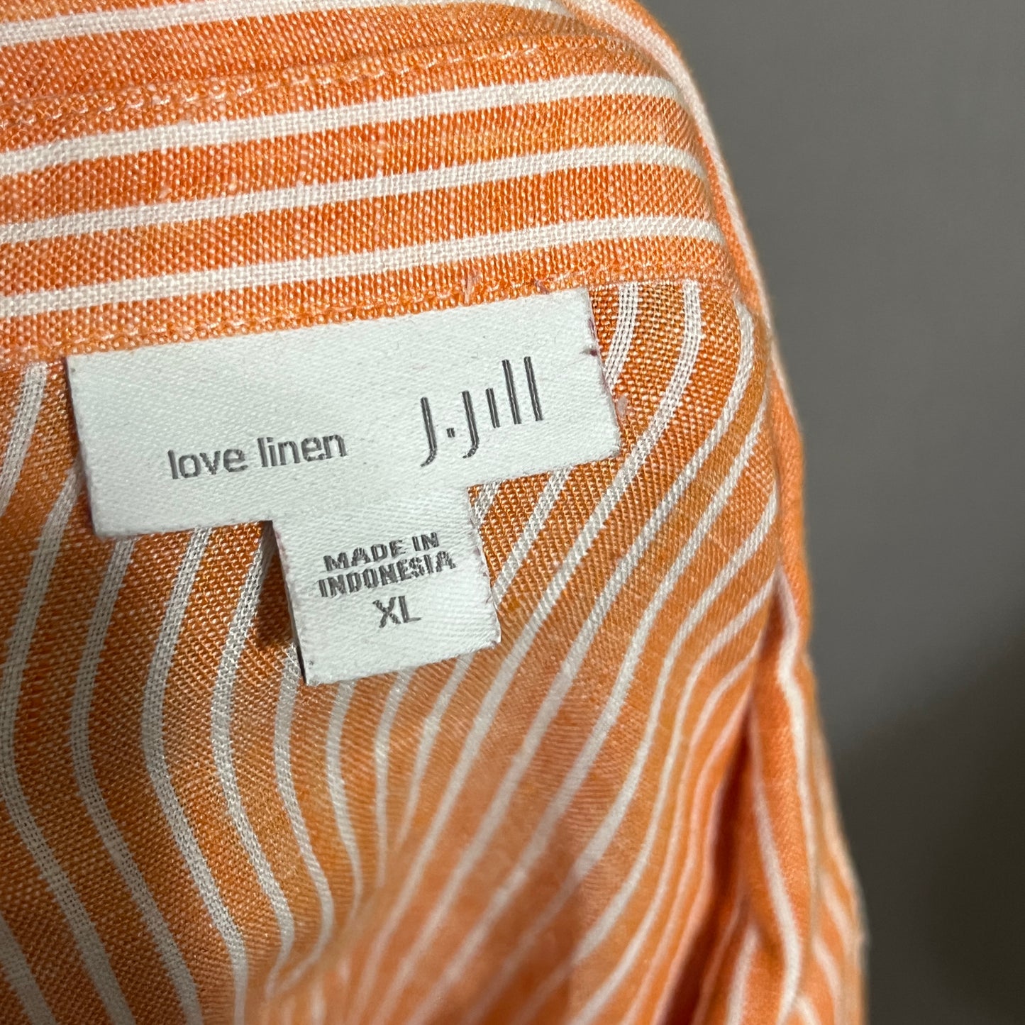J. Jill Tangerine and White Linen Striped Shirt Top Sz-XL