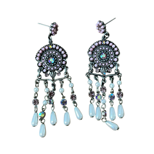 Boho Pink and Silver Chandelier Earrings
