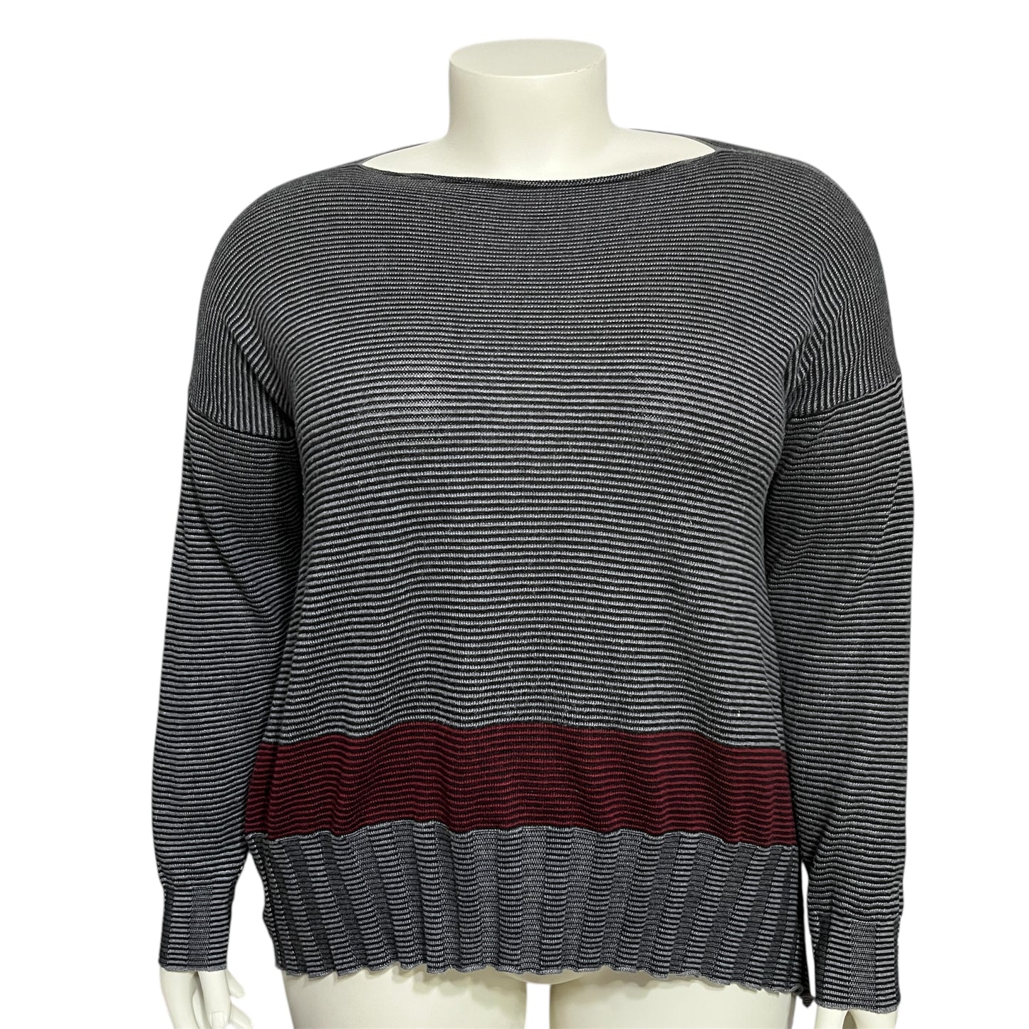 Planet Striped Gray Striped Pima Cotton Boatneck Sweater One Size