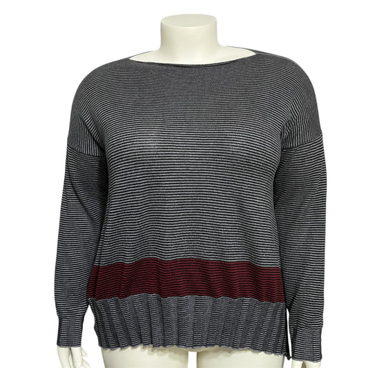 Planet Striped Gray Striped Pima Cotton Boatneck Sweater One Size