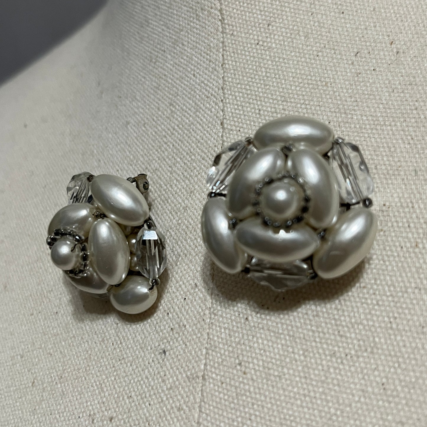 Vintage Made In Japan Silver Costume Pearl Earrings