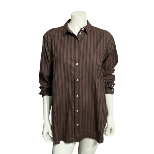 Everlane Brown Striped 100% Oversized Cotton Shirt Sz-16
