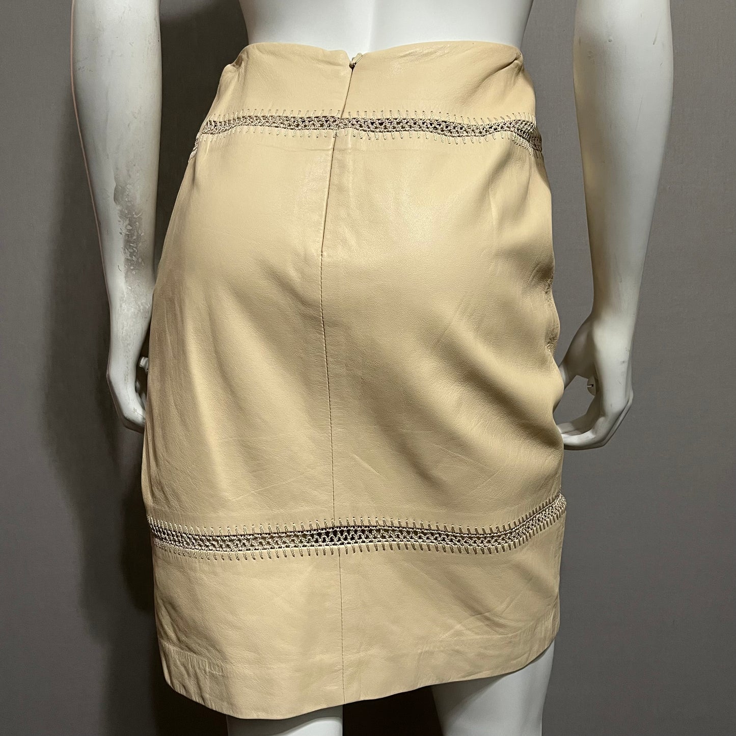 Anne Klein Cream Leather Skirt Sz-8