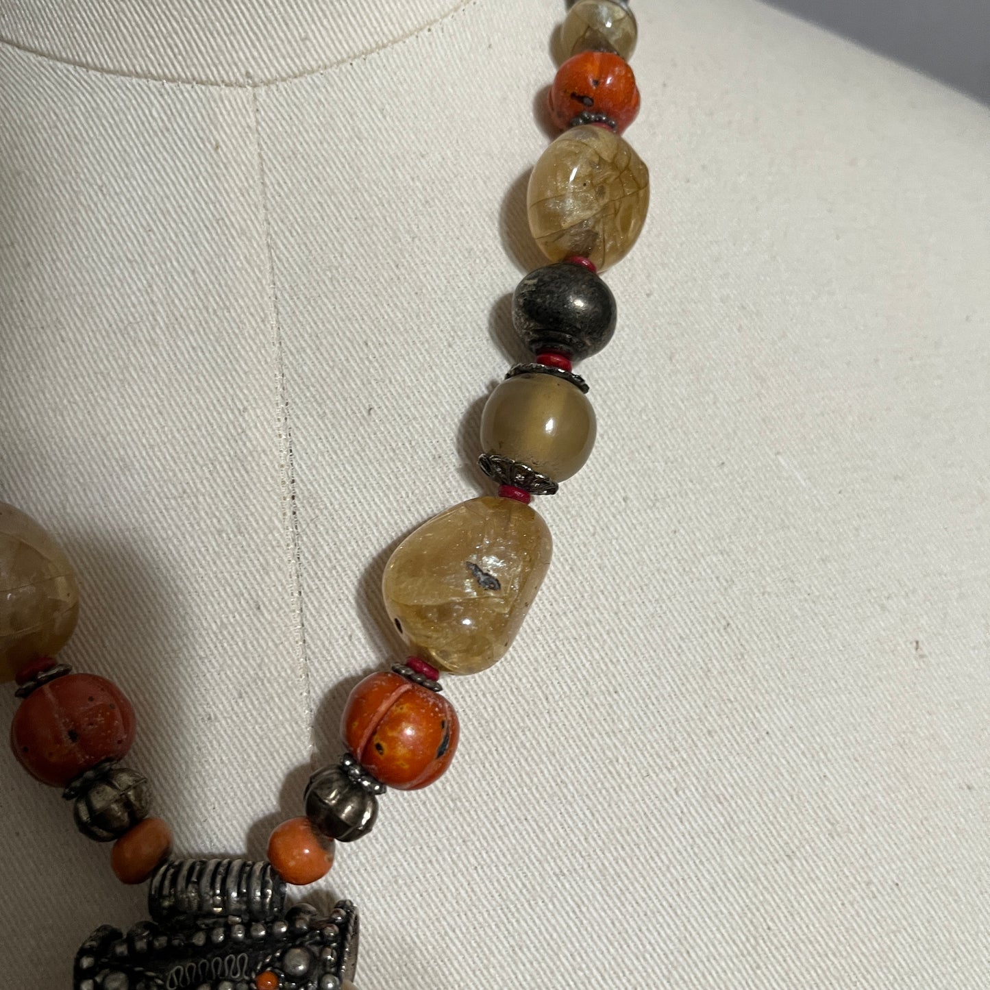 Autumn Beaded Pendant Necklace with Amber and Brown Tones