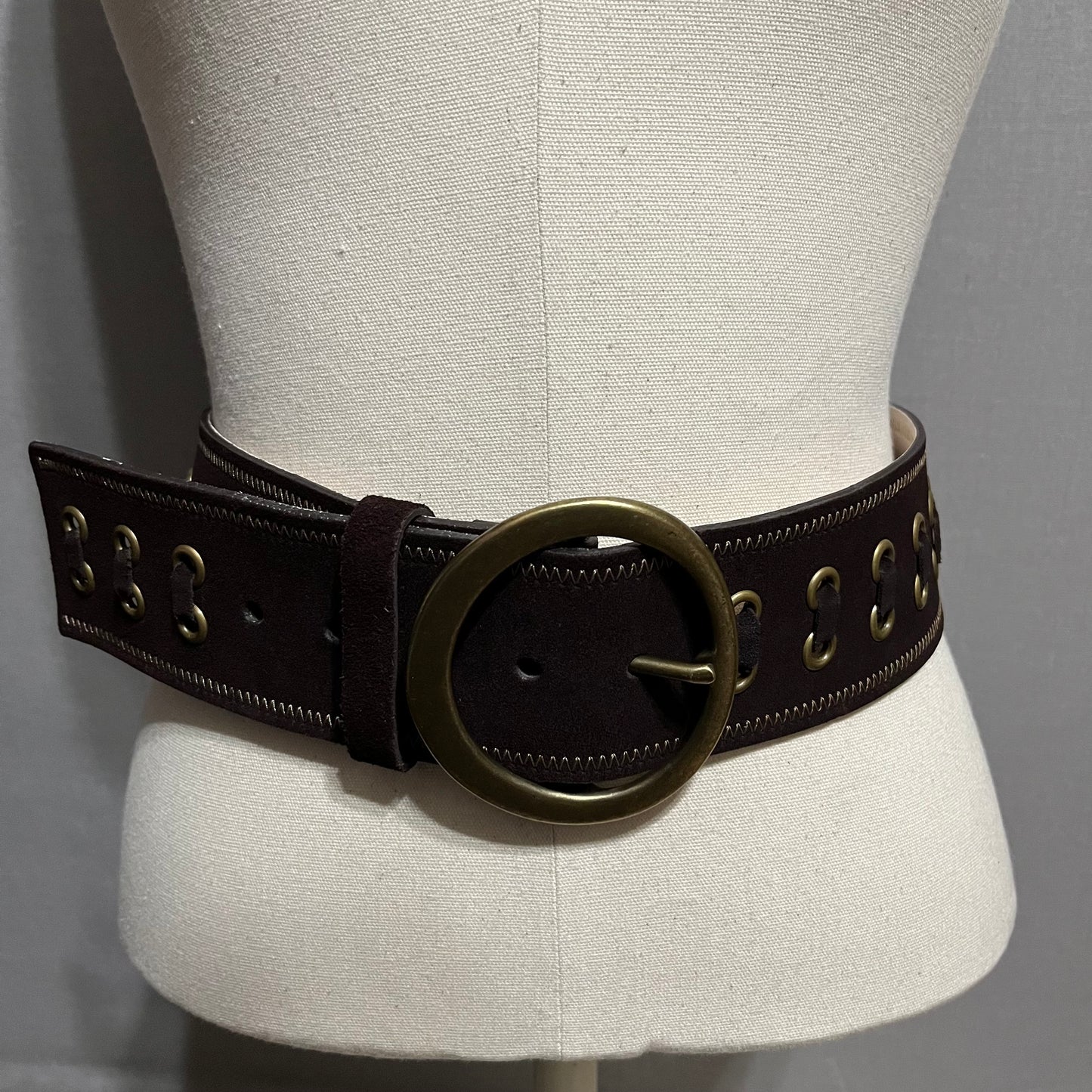 Brown Suede Boho Braided Wide Belt Leather Sz-Med/Large