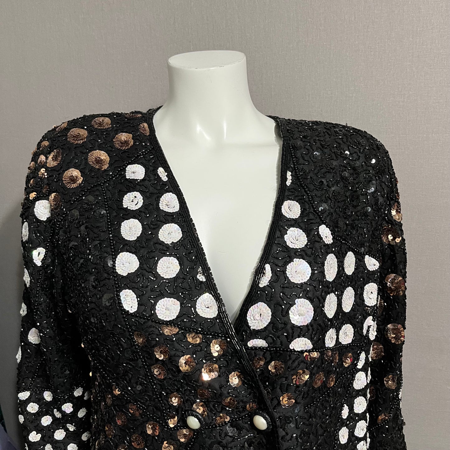 French Collizoni Black Silk Sequin Pattern Blazer Sz-Sm/Medium